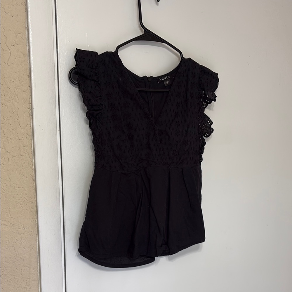Black Ruffled eyelet Blouse